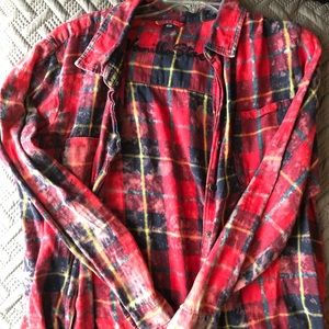Lightly worn bleached splatter flannel.